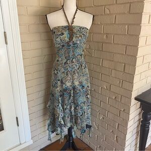 Vintage 90s Y2K 100% Silk Beaded Fairycore Hoco Dress Halter Handkerchief Hem 6